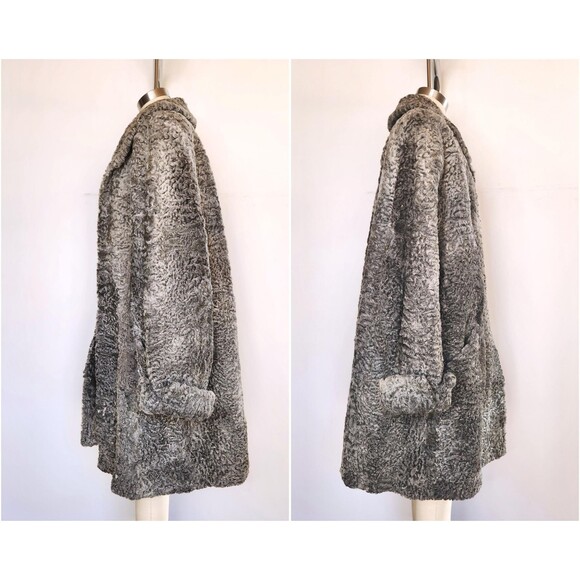 40s 50s Gray Silver Persian Curly Astrakhan Lamb Jacket Coat ITALIAN L XL - Picture 4 of 11